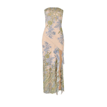 New Holiday Style Printed Floral Dress Open Long Dress Hot Girl Breast Skirt HZ0628
